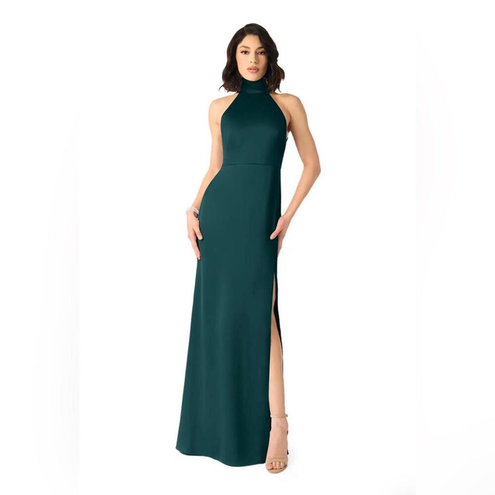 Azazie Delaney Sheath High Neck Stretch Satin Dress